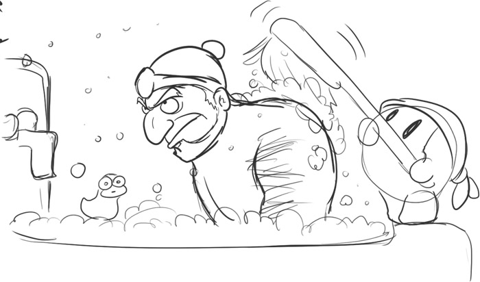 ganondorf bathing while being scrubbed by waddle dee